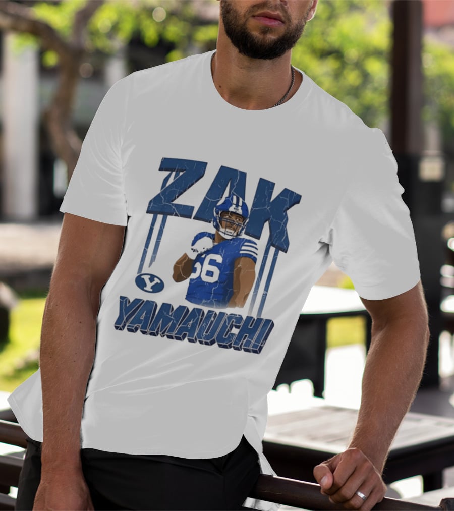 Zak Yamauchi Football Number 66 Blue And Green T-Shirt