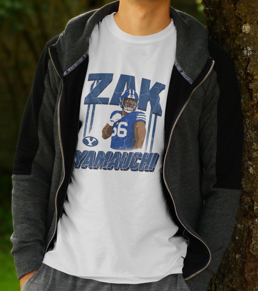 Zak Yamauchi Football Number 66 Blue And Green T-Shirt
