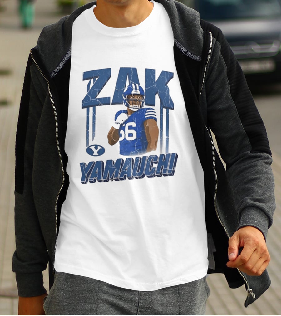 Zak Yamauchi Football Number 66 Blue And Green T-Shirt