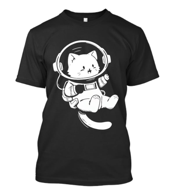 Astronaut Cat Floating In Space Suit Cosmic Adventure T-Shirt