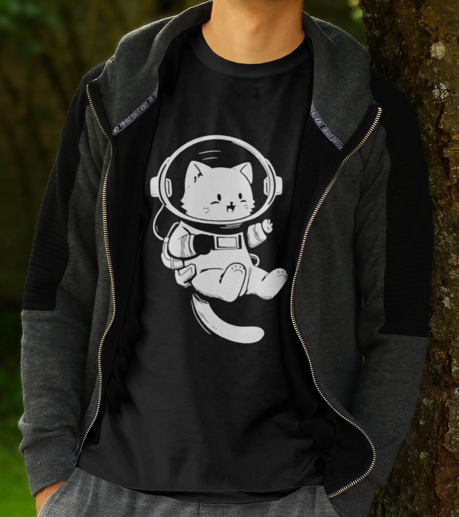 Astronaut Cat Floating In Space Suit Cosmic Adventure T-Shirt