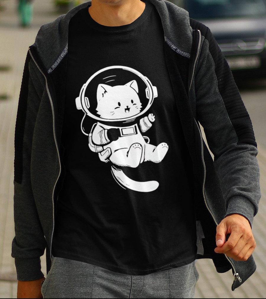 Astronaut Cat Floating In Space Suit Cosmic Adventure T-Shirt