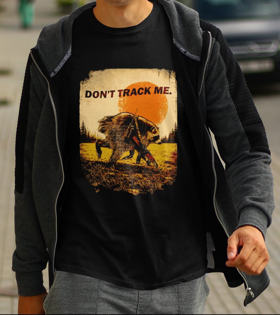 Don't Track Me Raccoon Sunset AK 47 Forest Scene T-Shirt