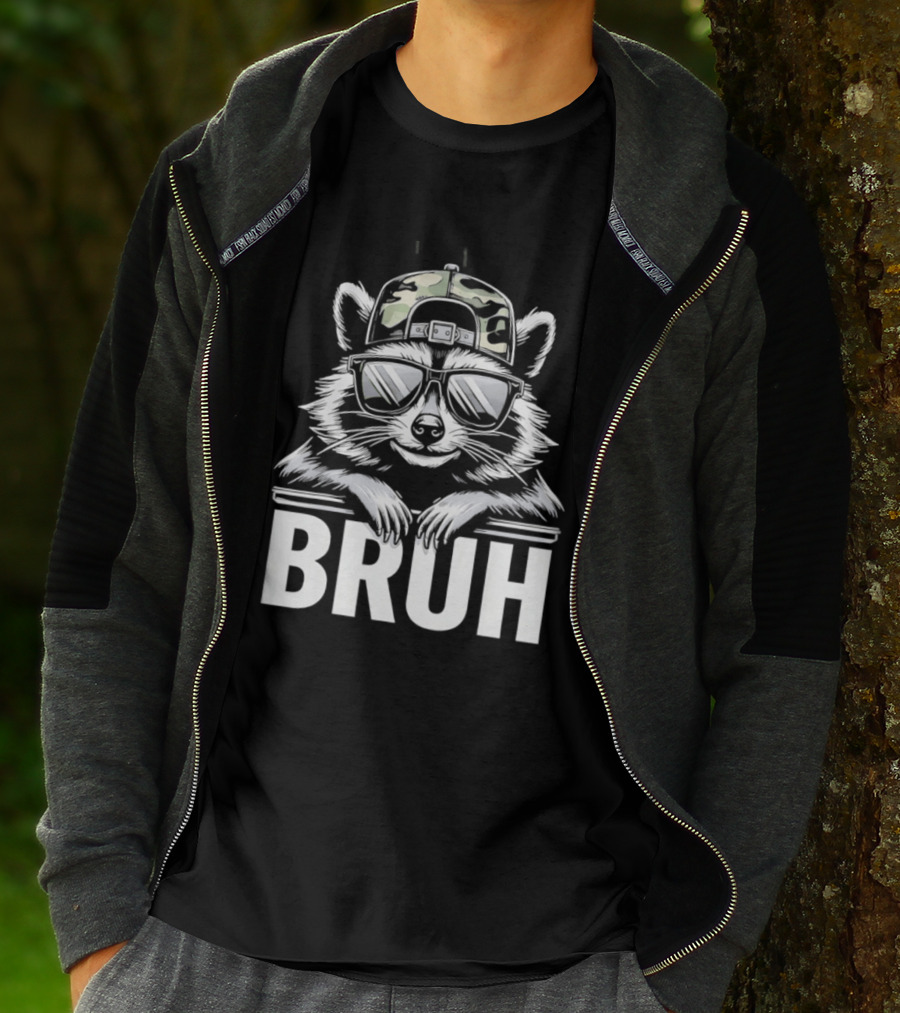 Raccoon With Camo Hat And Sunglasses Bruh T-Shirt