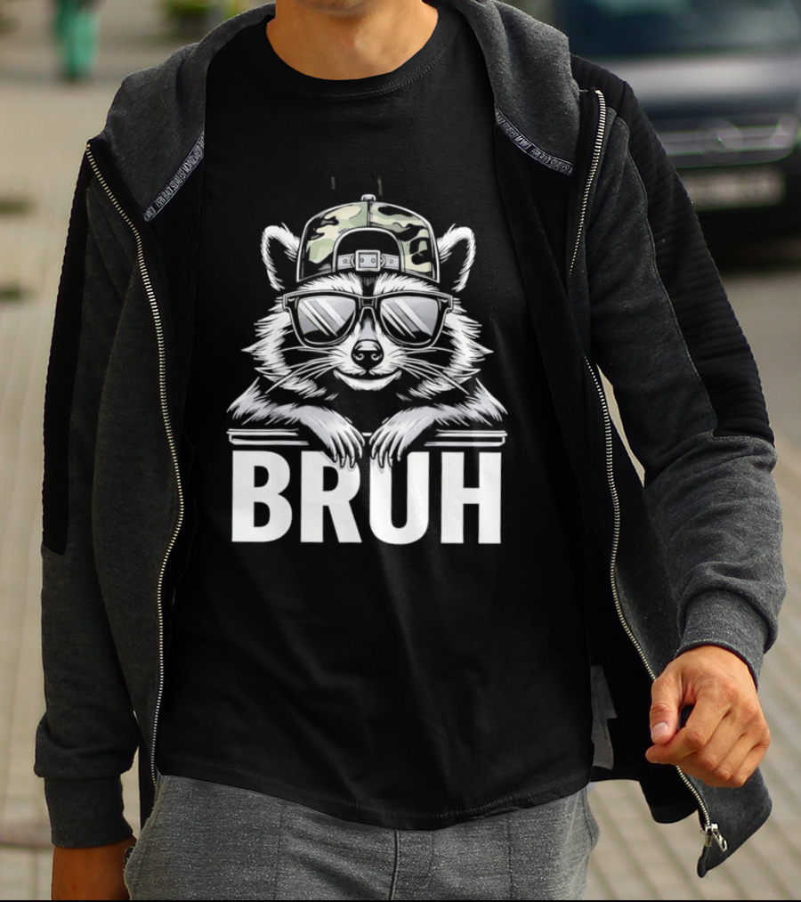 Raccoon With Camo Hat And Sunglasses Bruh T-Shirt