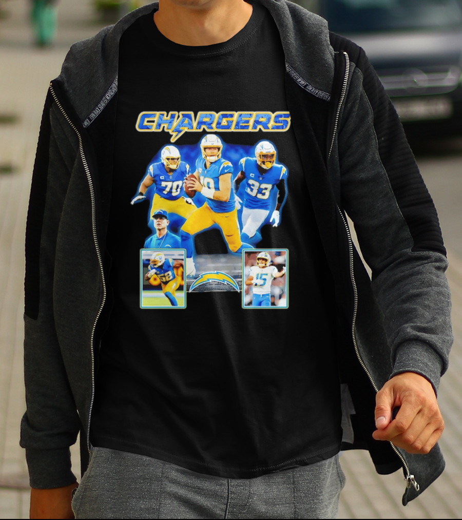 Los Angeles Chargers Players Collage Featuring Quarterback Wide Receiver And Running Back T-Shirt