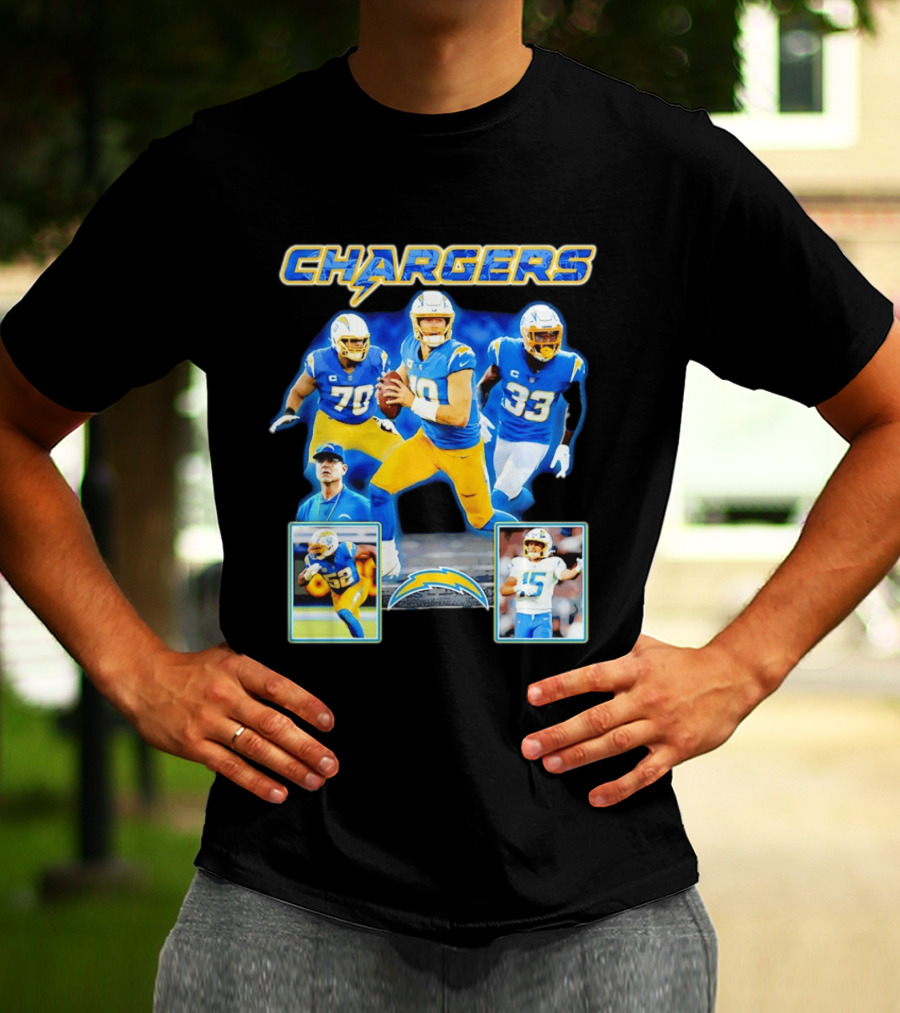 Los Angeles Chargers Players Collage Featuring Quarterback Wide Receiver And Running Back T-Shirt