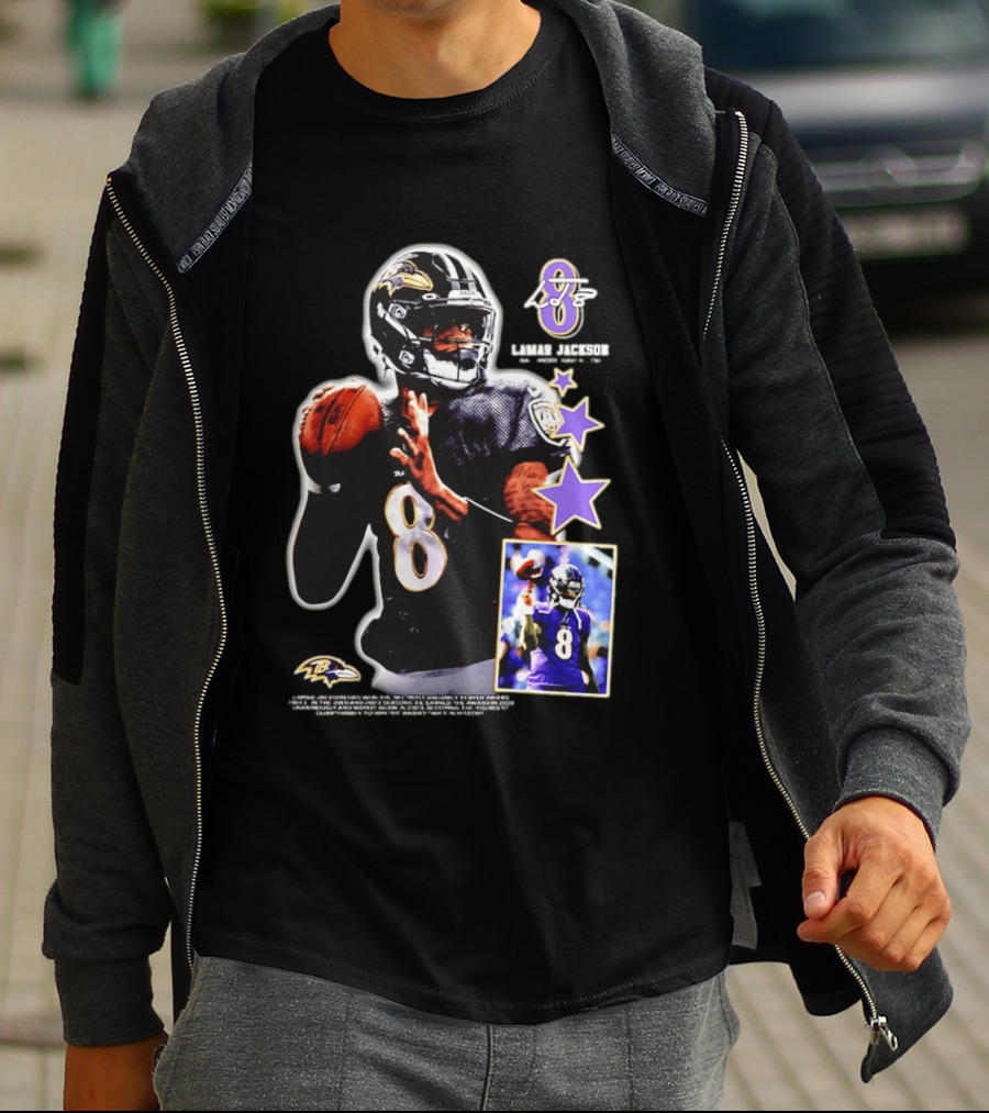 Lamar Jackson Baltimore Ravens No 8 MVP Stars Iconic Football Legend T-Shirt