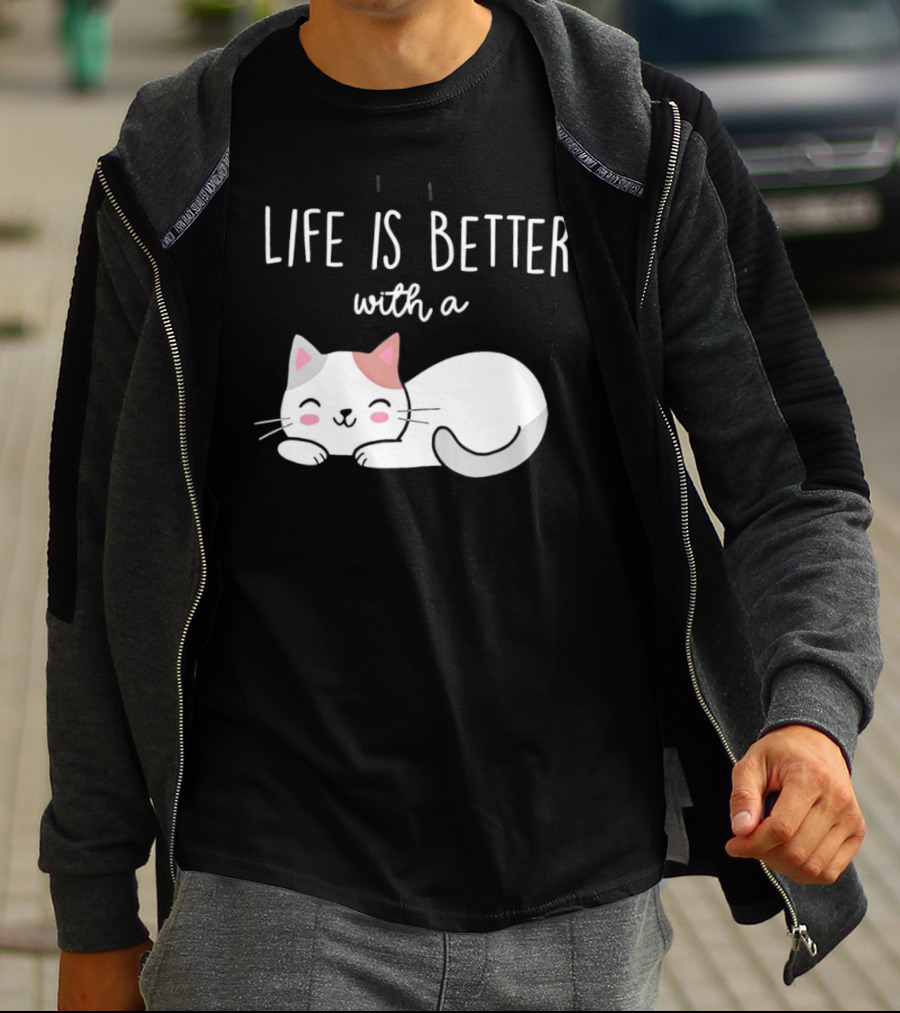 Life Is Better With A Cat Cute Sleeping Kitty T-Shirt