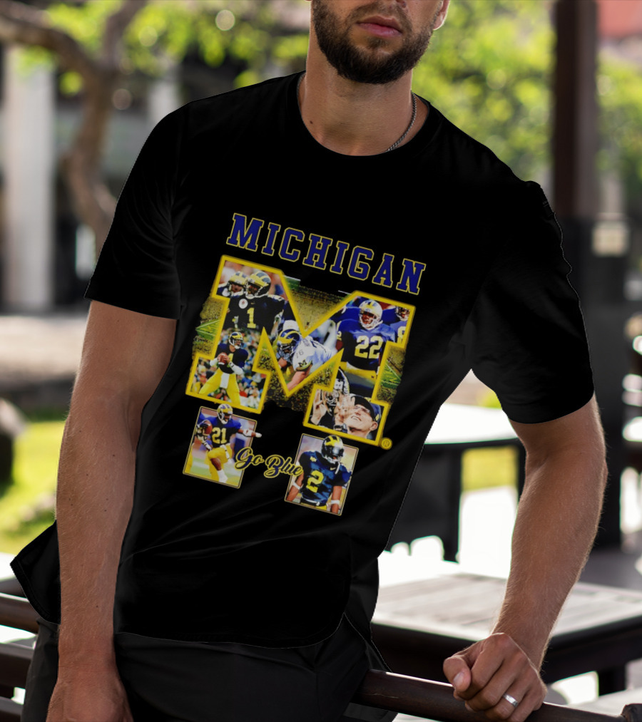 Michigan Wolverines Go Blue Football Iconic Collage T-Shirt