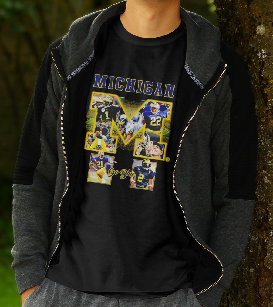 Michigan Wolverines Go Blue Football Iconic Collage T-Shirt