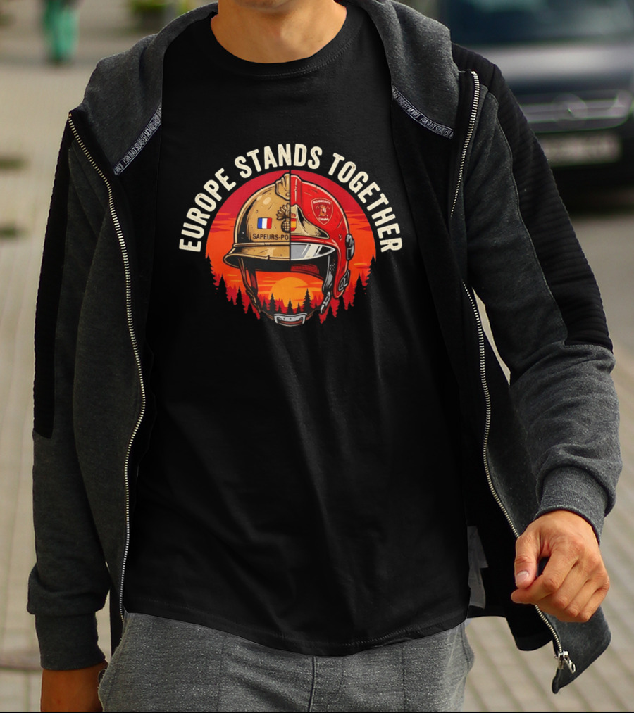 Europe Stands Together Sapeurs Pompiers Bomberos France Spain Firefighter Solidarity T-Shirt