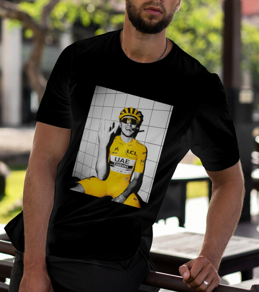 Tadej Pogačar UAE Emirates LCL Yellow Jersey Cycling Champion T-Shirt