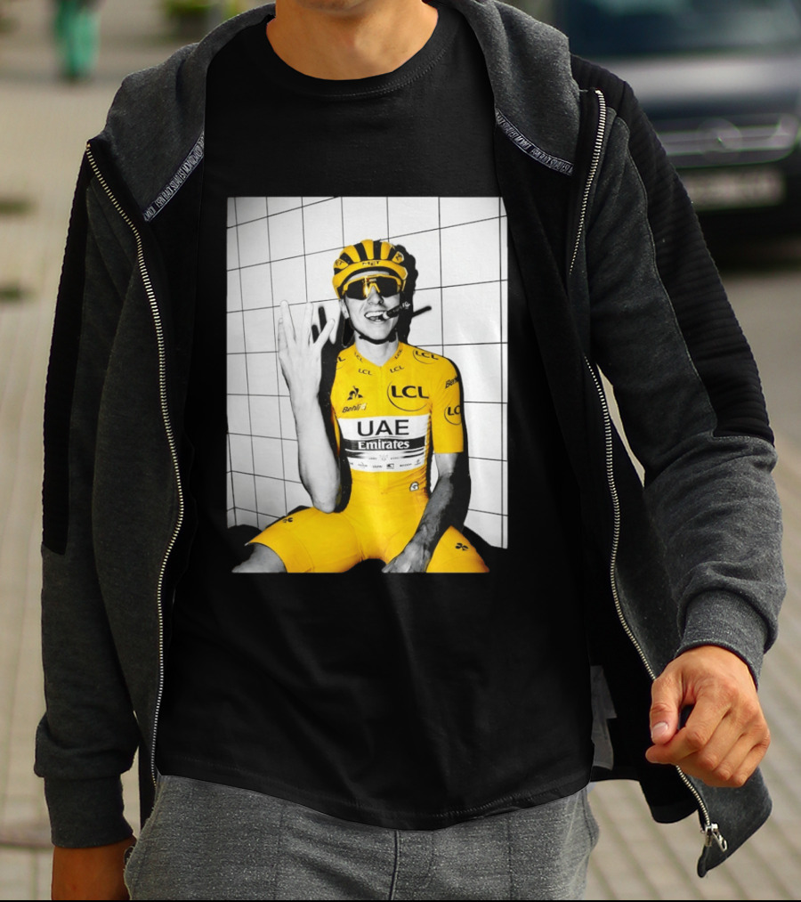 Tadej Pogačar UAE Emirates LCL Yellow Jersey Cycling Champion T-Shirt
