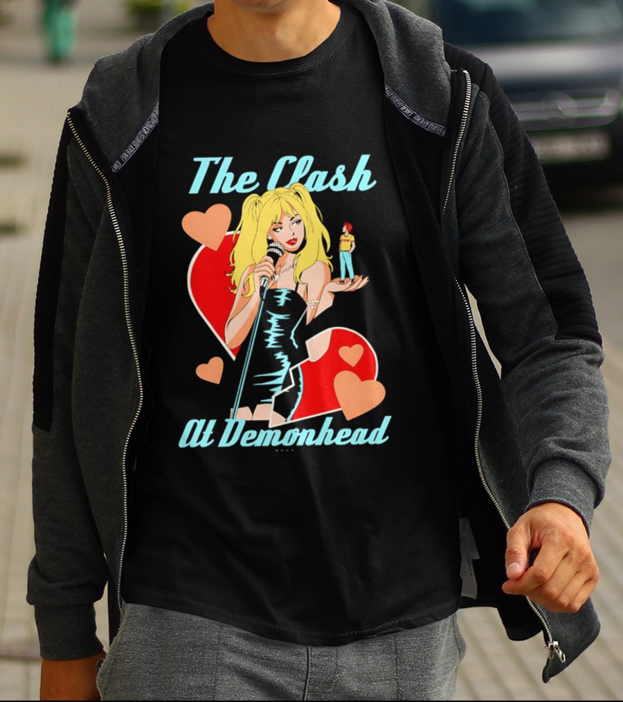 The Clash At Demonhead Heart And Singer With Microphone And Red Haired Figure T-Shirt