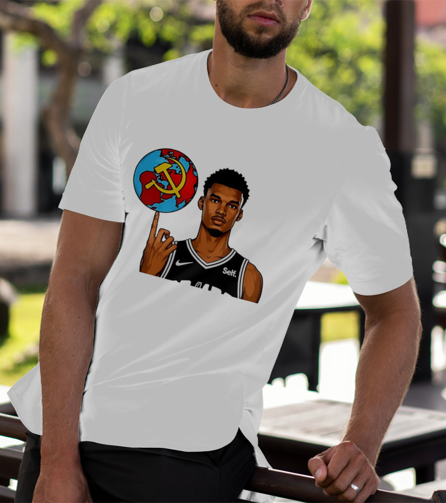 Victor Wembanyama Spinning Basketball With Communist Sickle Globe And Nike Self Jersey T-Shirt