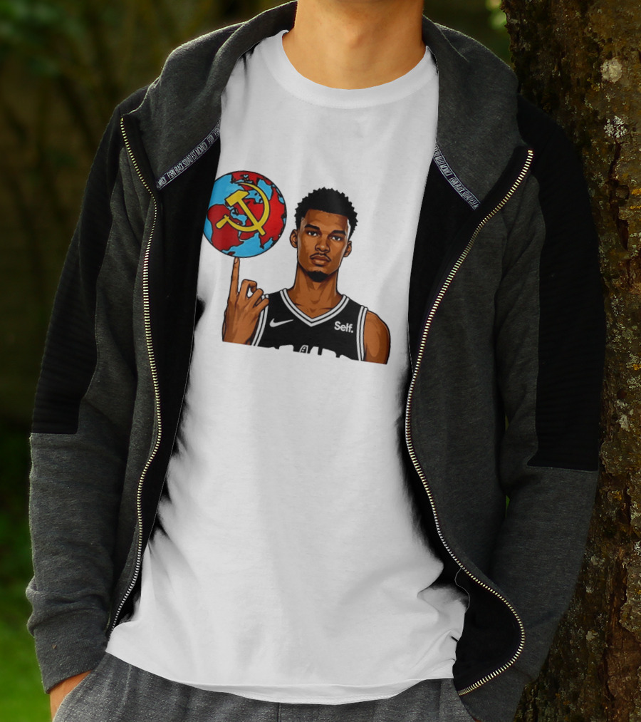 Victor Wembanyama Spinning Basketball With Communist Sickle Globe And Nike Self Jersey T-Shirt