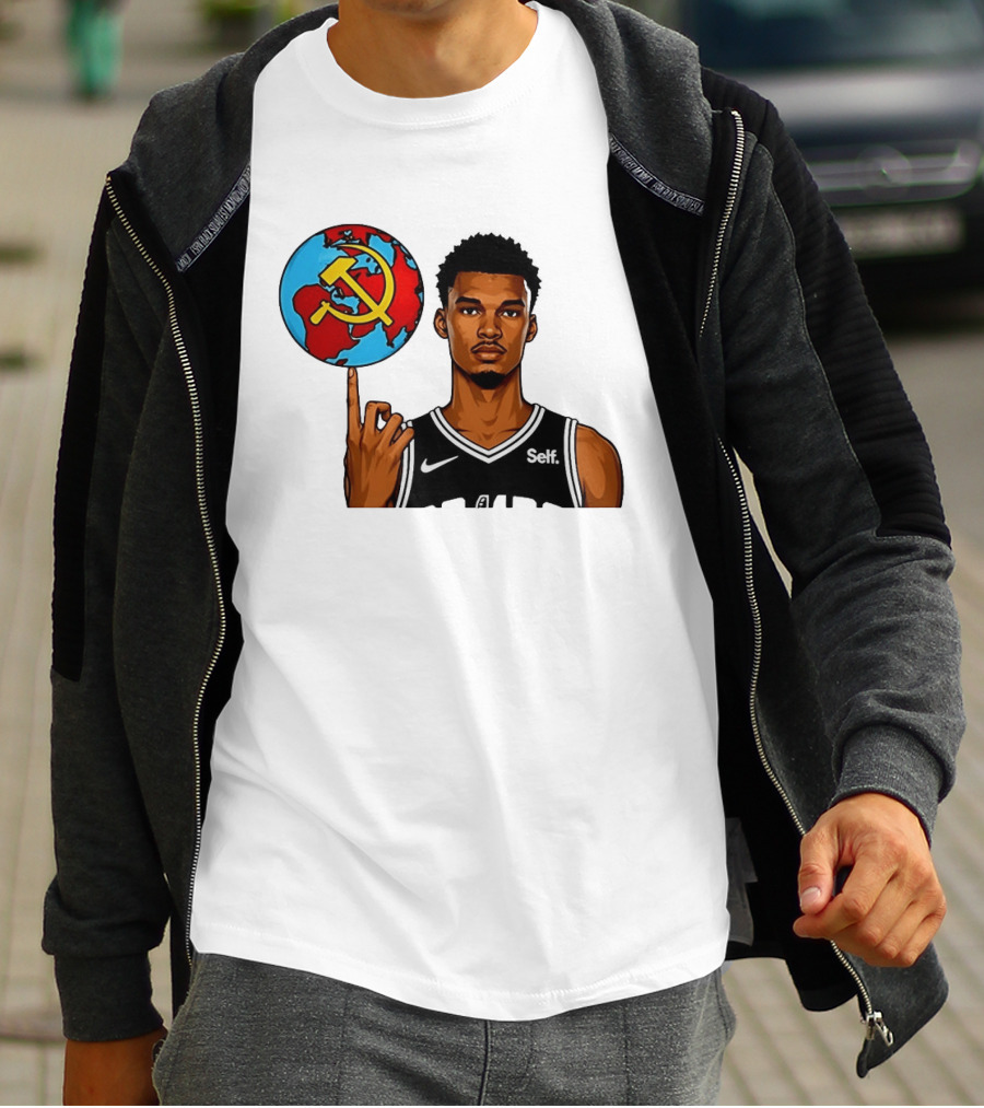 Victor Wembanyama Spinning Basketball With Communist Sickle Globe And Nike Self Jersey T-Shirt