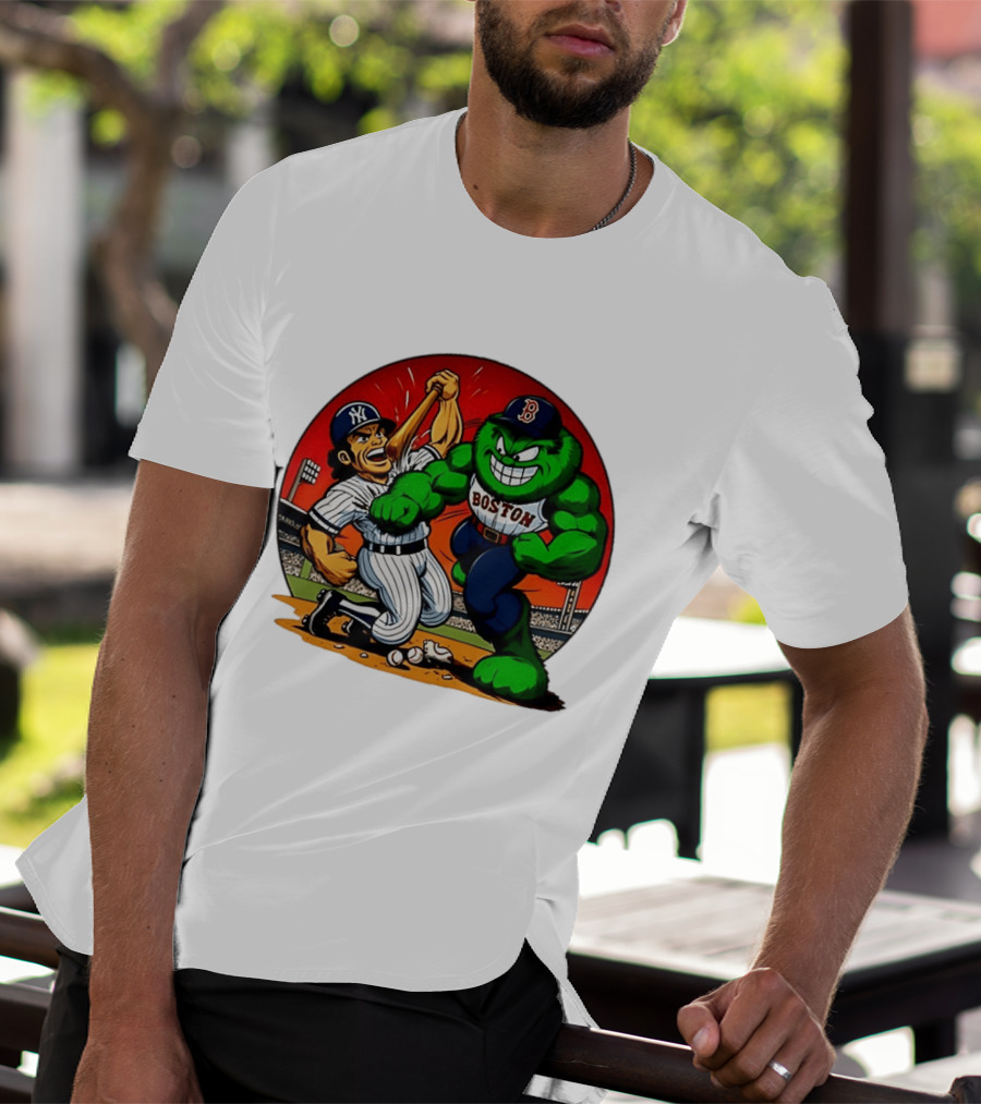Boston Red Sox Vs New York Yankees Rivalry Cartoon Monsters Showdown T-Shirt