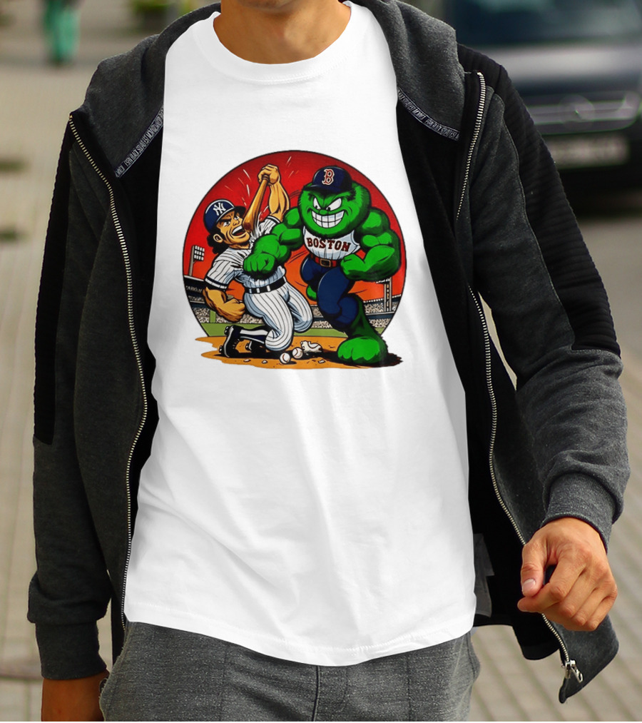 Boston Red Sox Vs New York Yankees Rivalry Cartoon Monsters Showdown T-Shirt