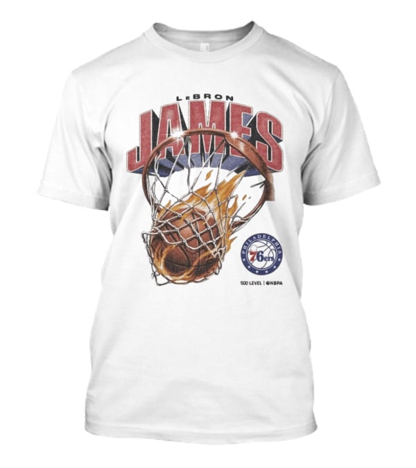 LeBron James Philadelphia 76ers Basketball Hoop Fire NBA 90s T-Shirt