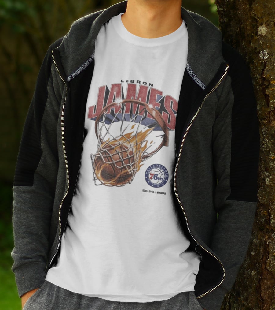 LeBron James Philadelphia 76ers Basketball Hoop Fire NBA 90s T-Shirt