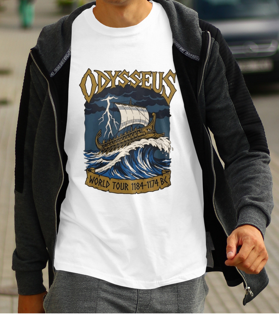 Odysseus World Tour 1184 1174 BC Viking Ship Adventure Wave Breaking Stormy Sea T-Shirt