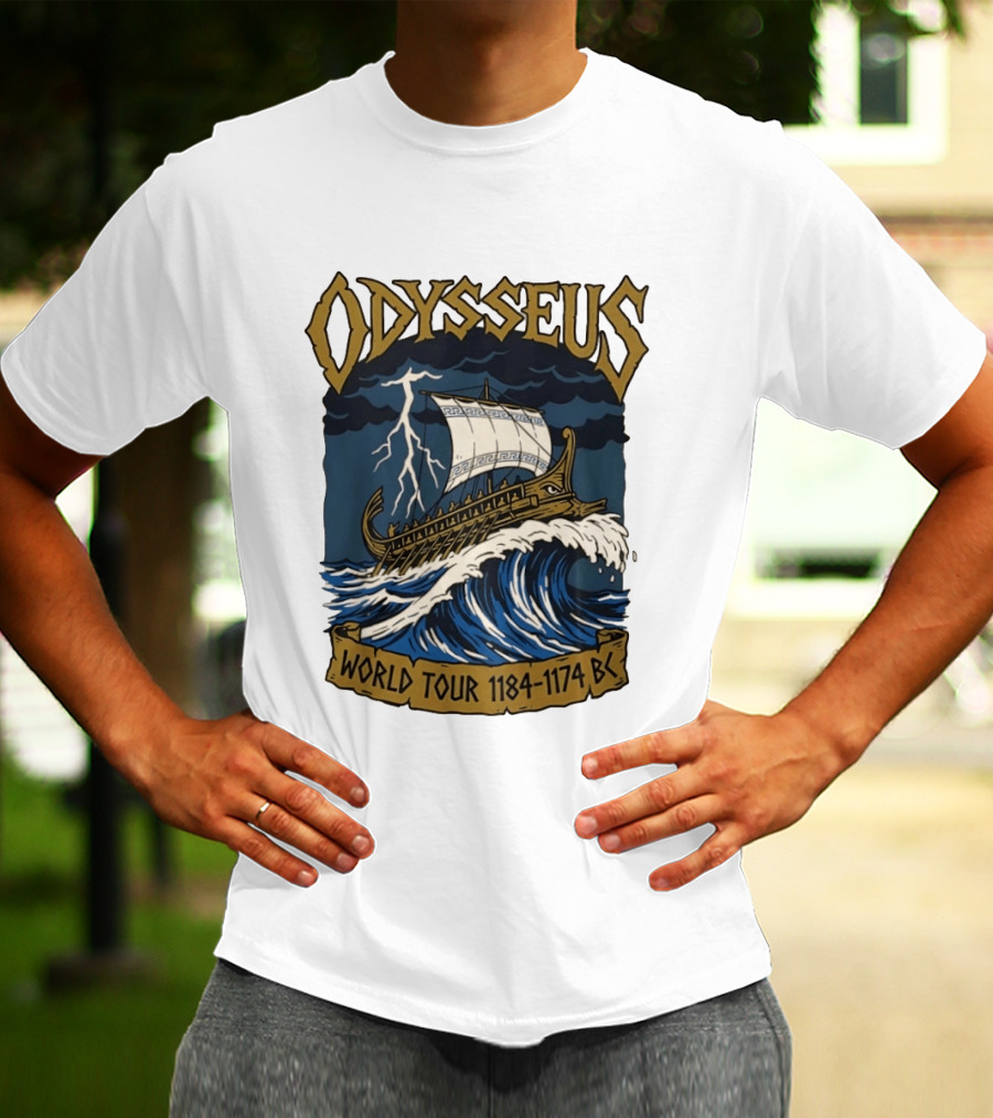 Odysseus World Tour 1184 1174 BC Viking Ship Adventure Wave Breaking Stormy Sea T-Shirt