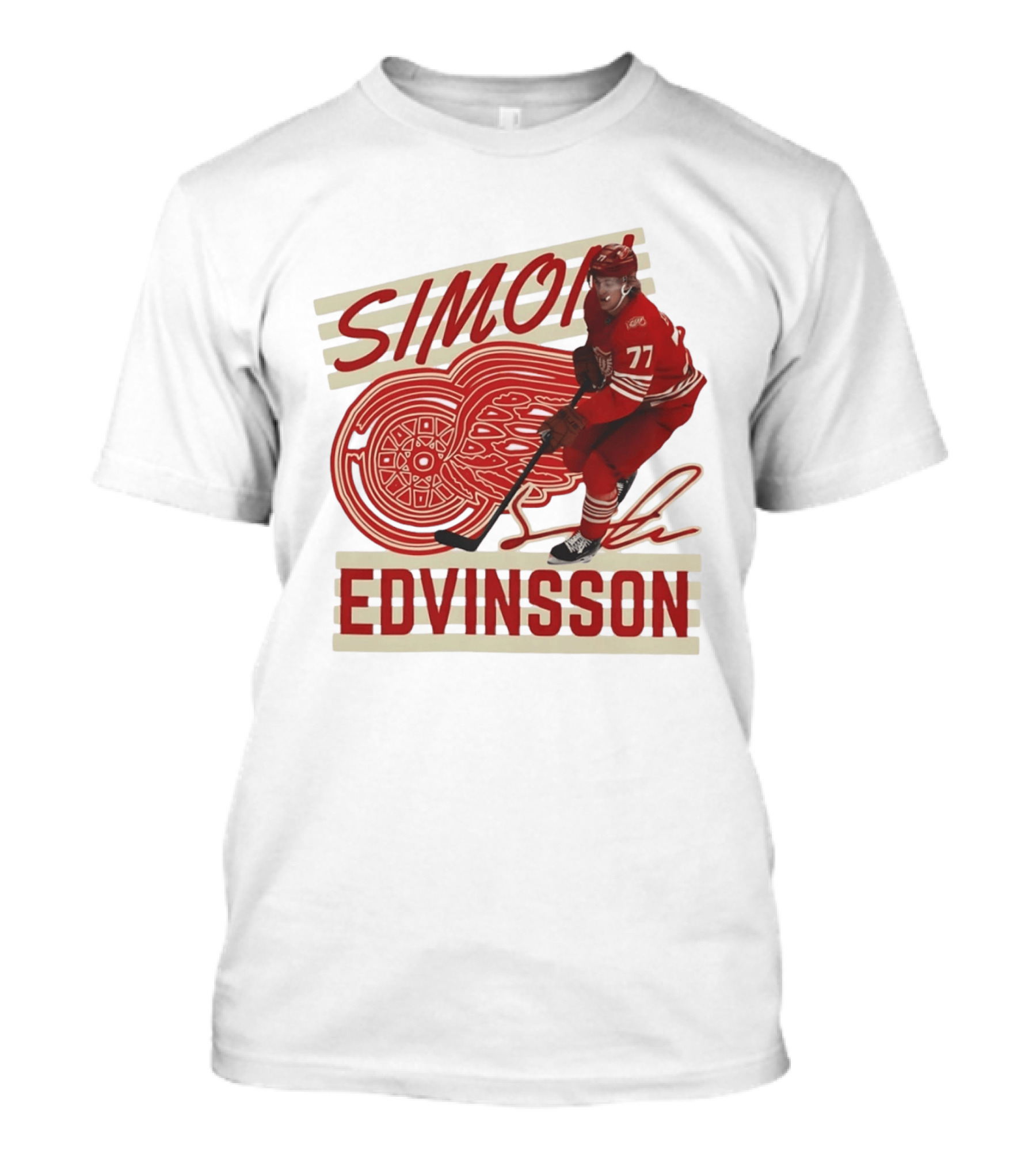 Simon Edvinsson 77 Detroit Red Wings Signature Hockey T-Shirt