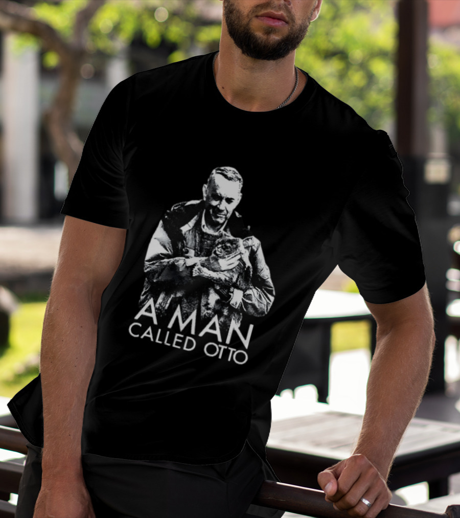 A Man Called Otto Holding Cat In Black And White T-Shirt