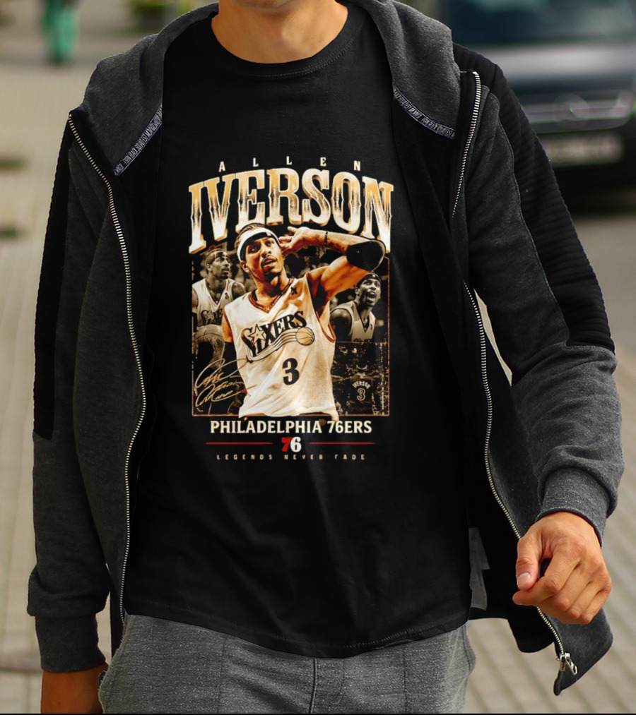 Allen Iverson Philadelphia 76ers Legends Never Fade Basketball Icon Number 3 T-Shirt