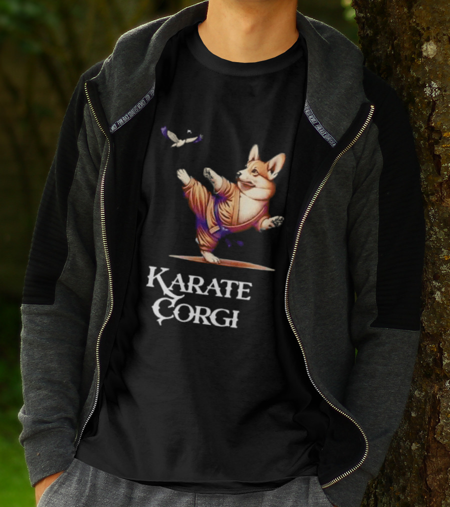 Karate Corgi Flying Crane Martial Arts Animal T-Shirt
