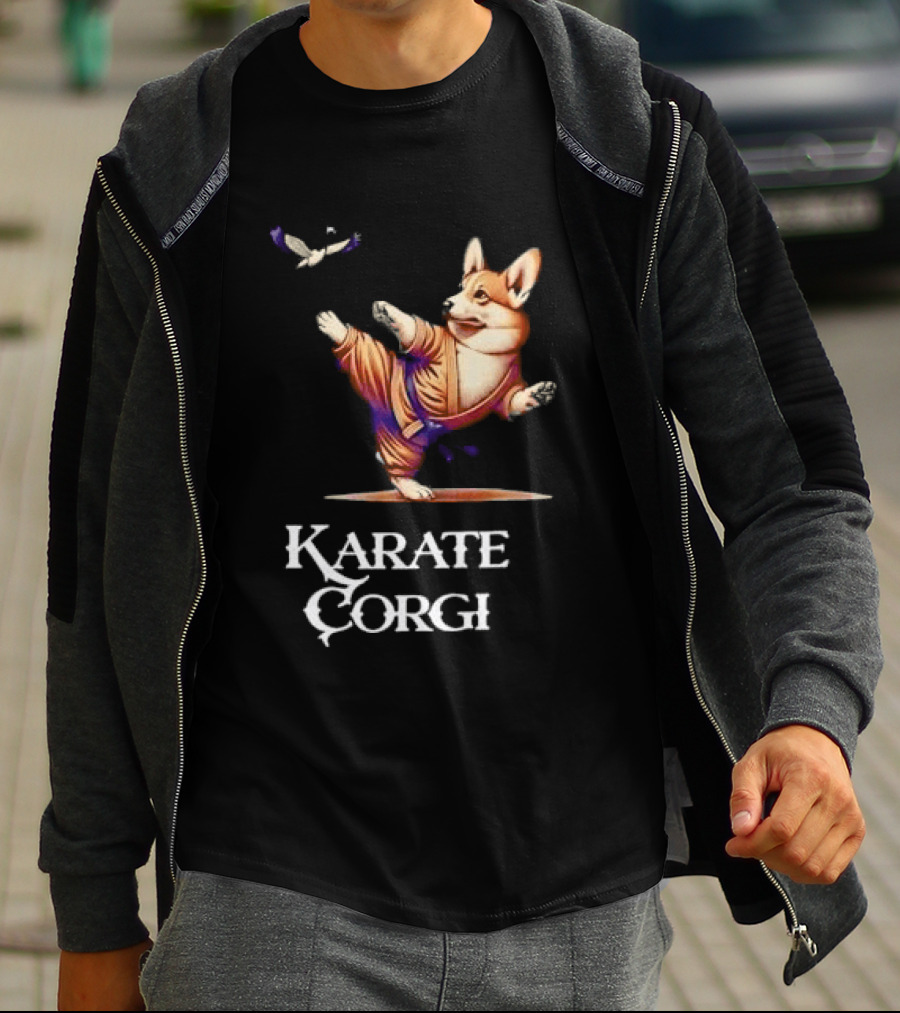 Karate Corgi Flying Crane Martial Arts Animal T-Shirt