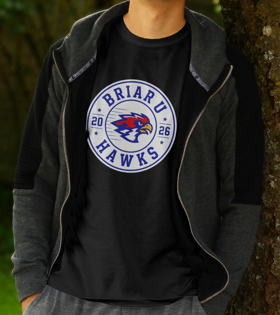 Briar U Hawks 2026 Circle Emblem Red Blue Hawk T-Shirt
