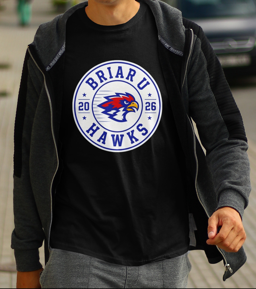 Briar U Hawks 2026 Circle Emblem Red Blue Hawk T-Shirt