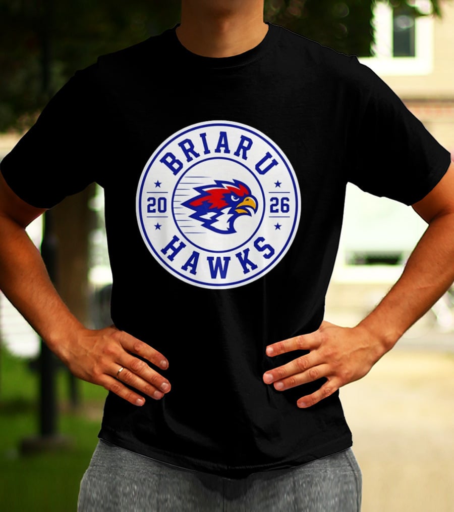 Briar U Hawks 2026 Circle Emblem Red Blue Hawk T-Shirt