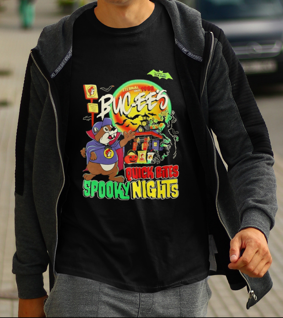 Buc Ee's Eternal Since 1982 Quick Bites Spooky Nights Halloween Glow In The Dark T-Shirt