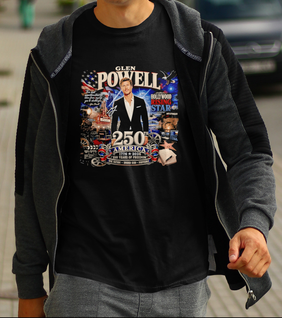 Glen Powell Hollywood Rising Star 250th America 1776 2026 Years Of Freedom T-Shirt