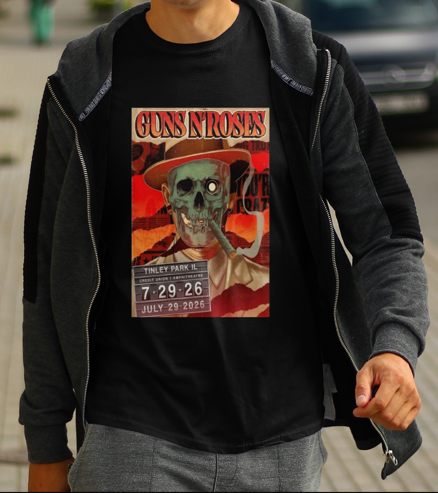 Guns N Roses 07.29.2026 Tinley Park Skull Concert Credit Union Amphitheatre T-Shirt