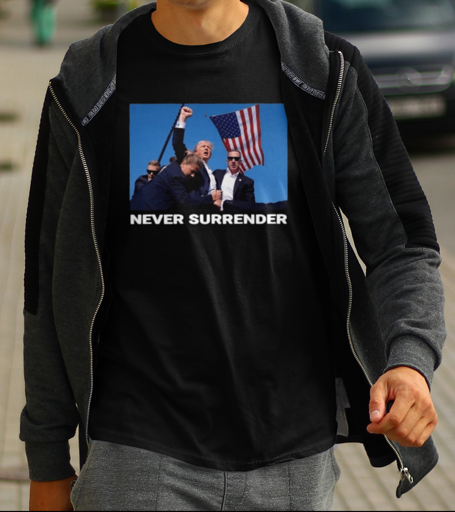 Never Surrender American Flag Political T-Shirt