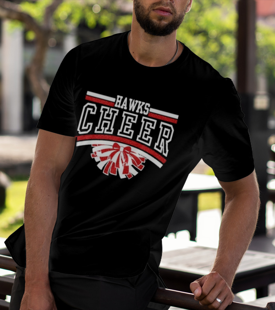 Hutchinson Hawks Cheer Maroon Glitter Bow Pom Pom T-Shirt