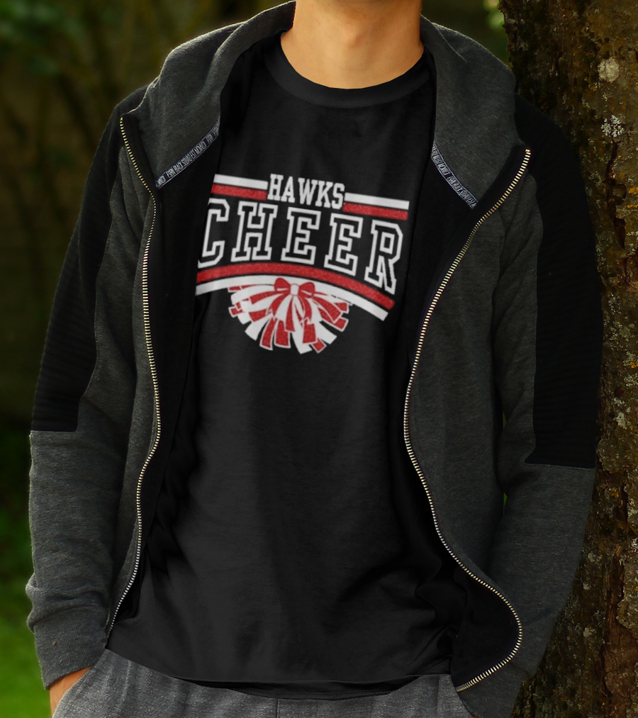 Hutchinson Hawks Cheer Maroon Glitter Bow Pom Pom T-Shirt