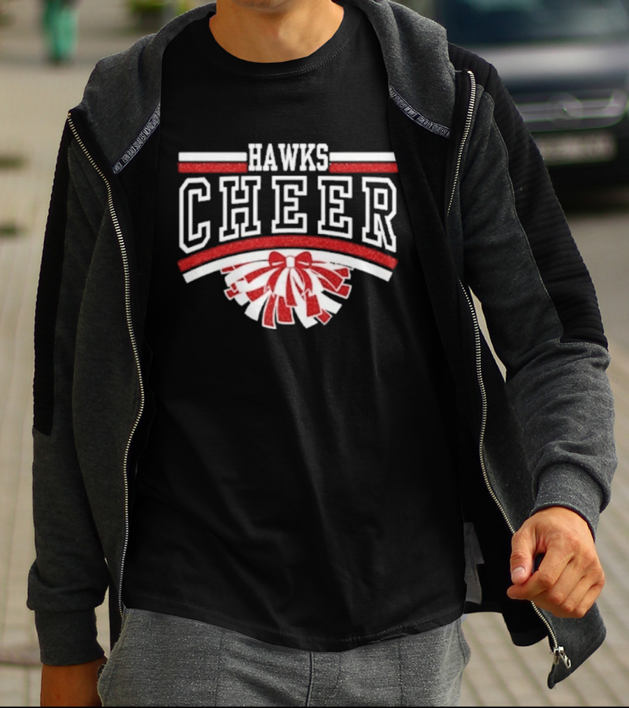 Hutchinson Hawks Cheer Maroon Glitter Bow Pom Pom T-Shirt