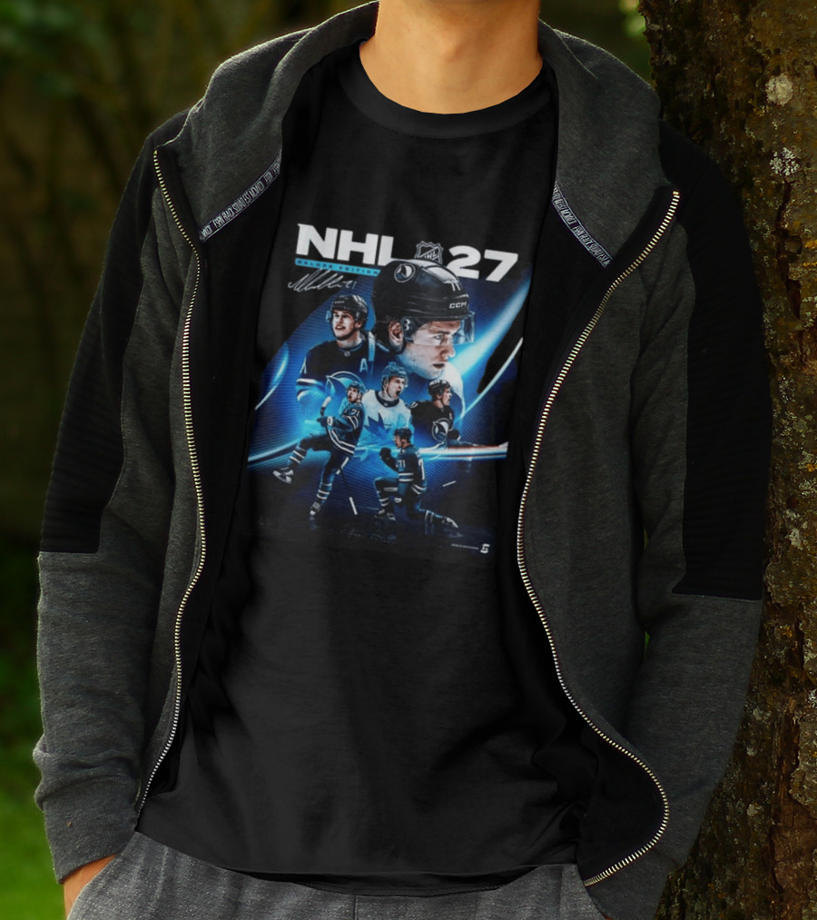 NHL 27 Deluxe Edition Macklin Celebrini Autographed Cover T-Shirt