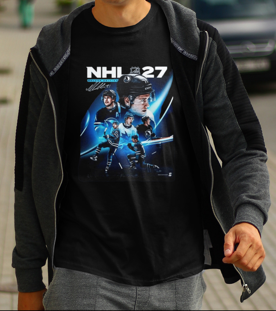 NHL 27 Deluxe Edition Macklin Celebrini Autographed Cover T-Shirt