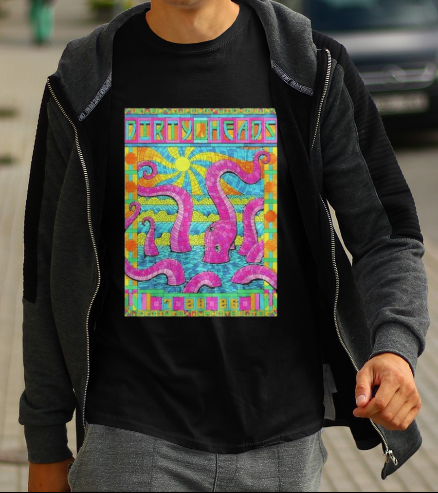 Dirty Heads Grand Rapids MI Acrisure Amphitheater July 28 2026 Psychedelic Octopus Sunburst T-Shirt