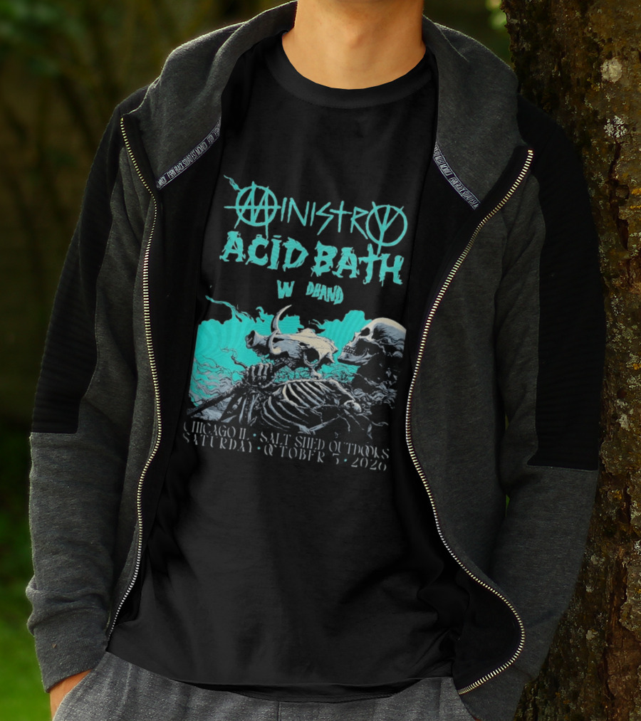 Ministry X Acid Bath Windhand Chicago IL Salt Shed Outdoors October 3 2026 Skeletons And Sea Monster T-Shirt
