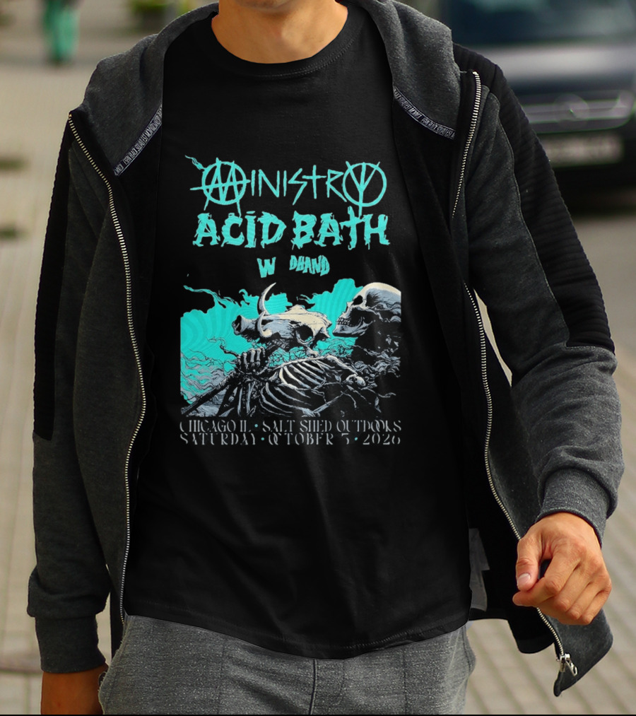 Ministry X Acid Bath Windhand Chicago IL Salt Shed Outdoors October 3 2026 Skeletons And Sea Monster T-Shirt