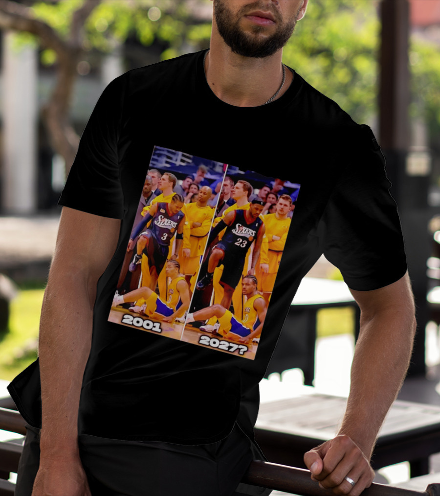 2001 2027 Iverson LeBron Sixers Lakers Step Over Comparison T-Shirt