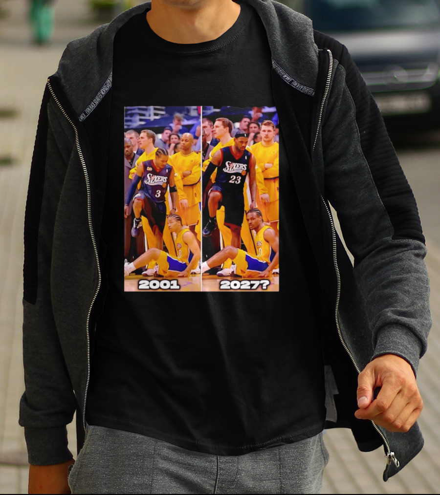 2001 2027 Iverson LeBron Sixers Lakers Step Over Comparison T-Shirt